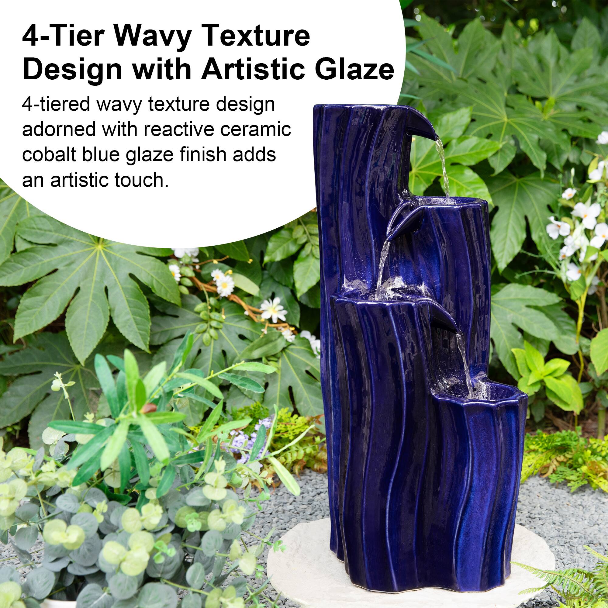 Glitzhome® 29.5" LED 4-Tier Wavy Textured Outdoor Fountain